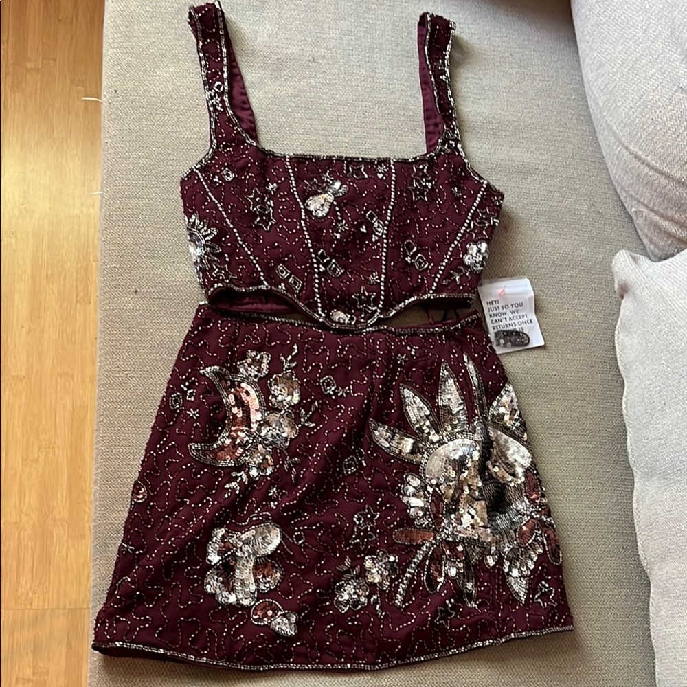 Beaded plum skirt set